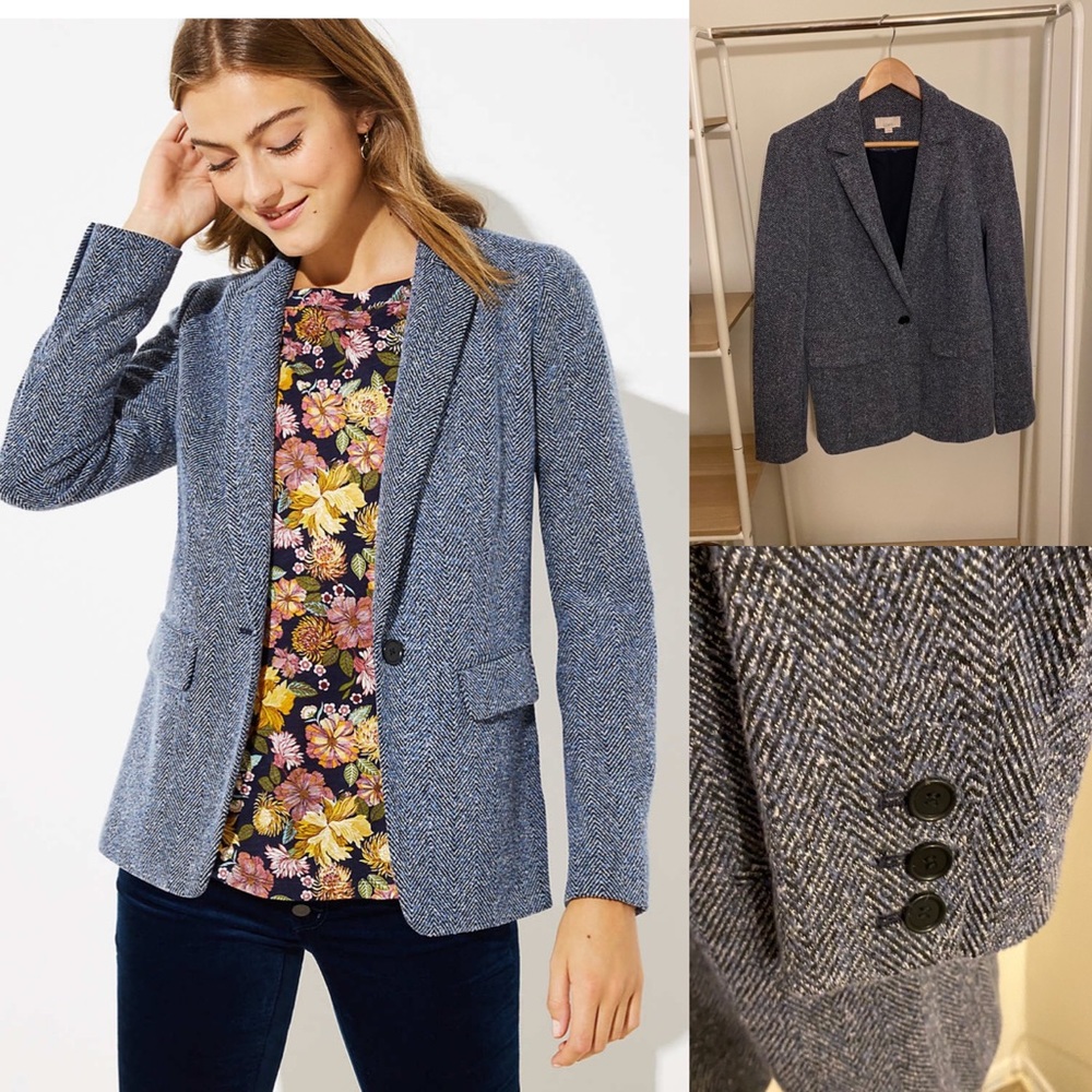 Loft Blue Herringbone Knit Blazer